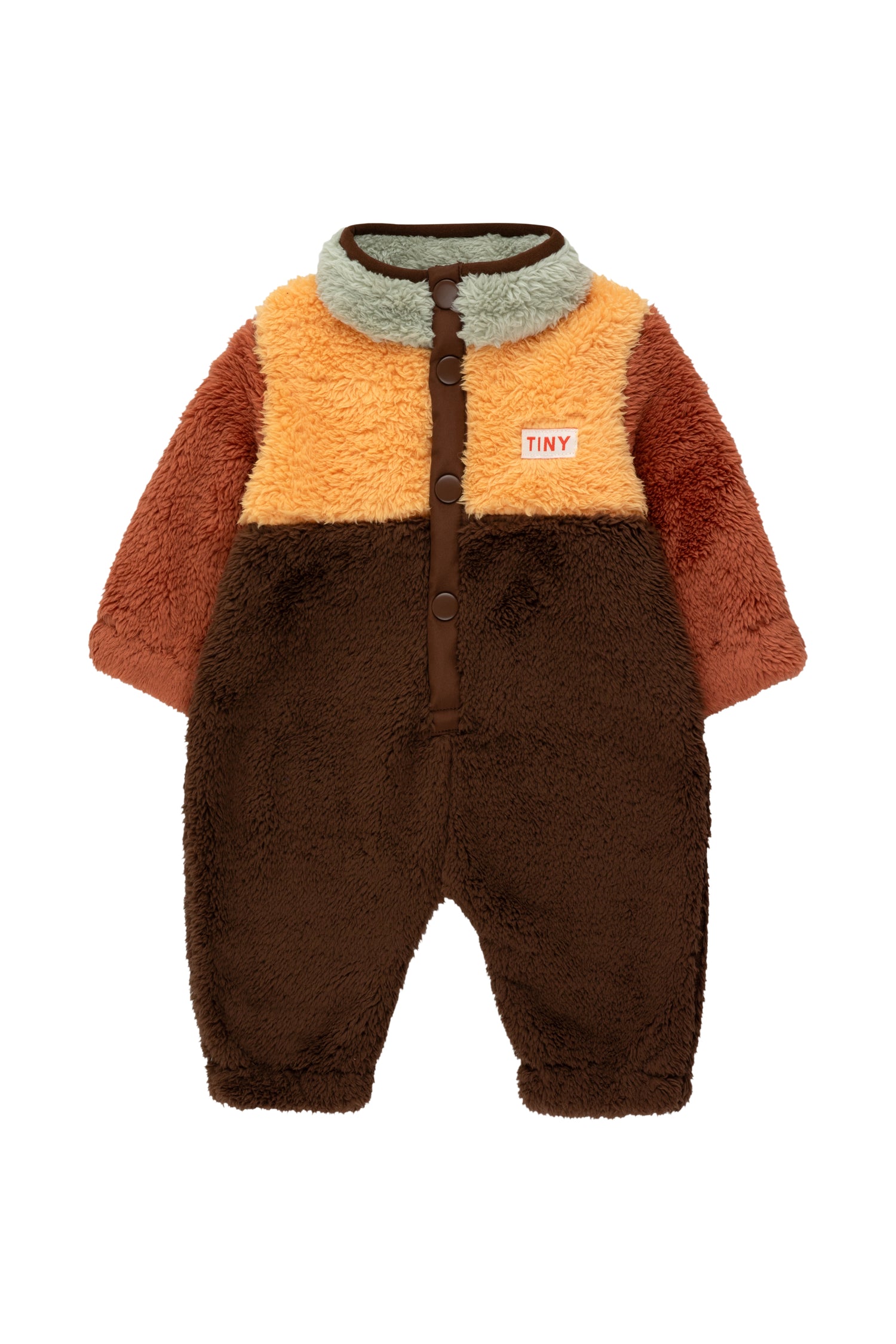Brown Color block polar sherpa one-piece