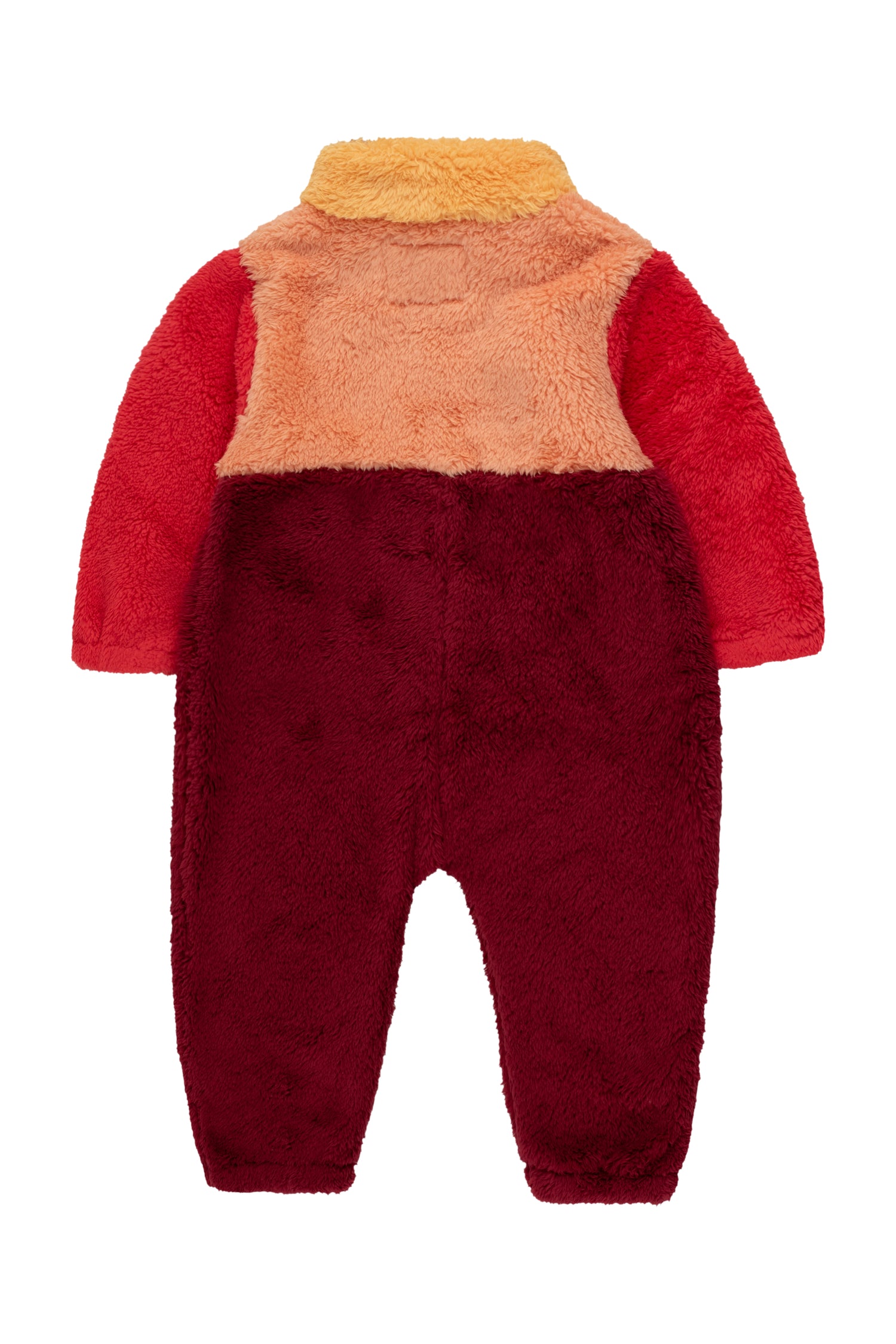 Deep red color block polar sherpa one-piece