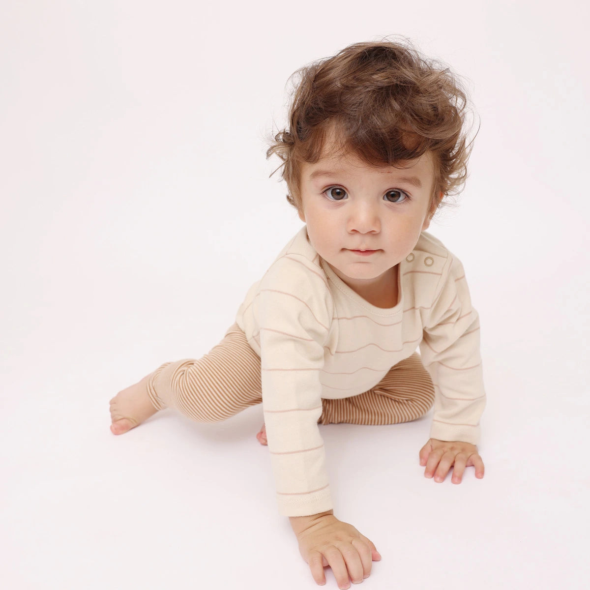 Taupe gestreiftes Langarmshirt